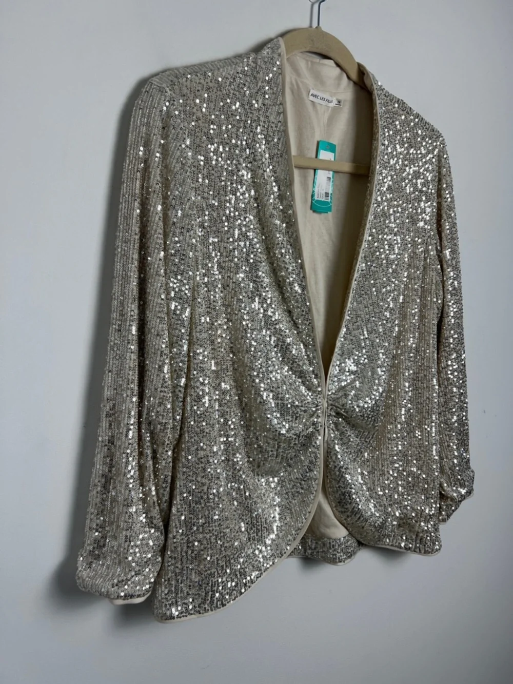 NEW Avec Les Filles X Stitch Fix Collaboration Silver Cream Sequin Formal Jacket